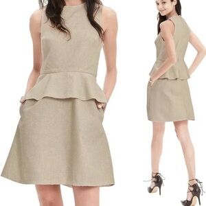 Banana Republic Beige Oatmeal Linen Blend Raw
Hem Peplum A-Line Dress sz 16 -NWT